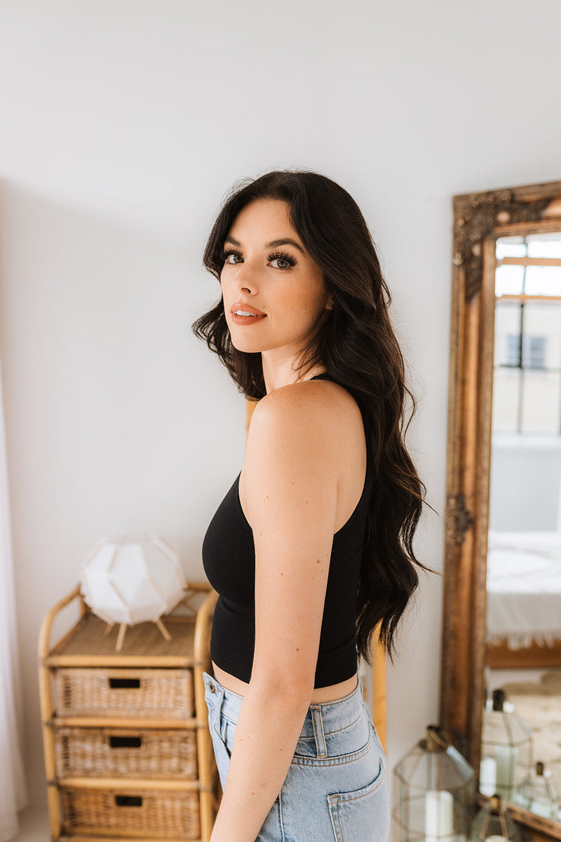 Crew Neck Crop Top - Black