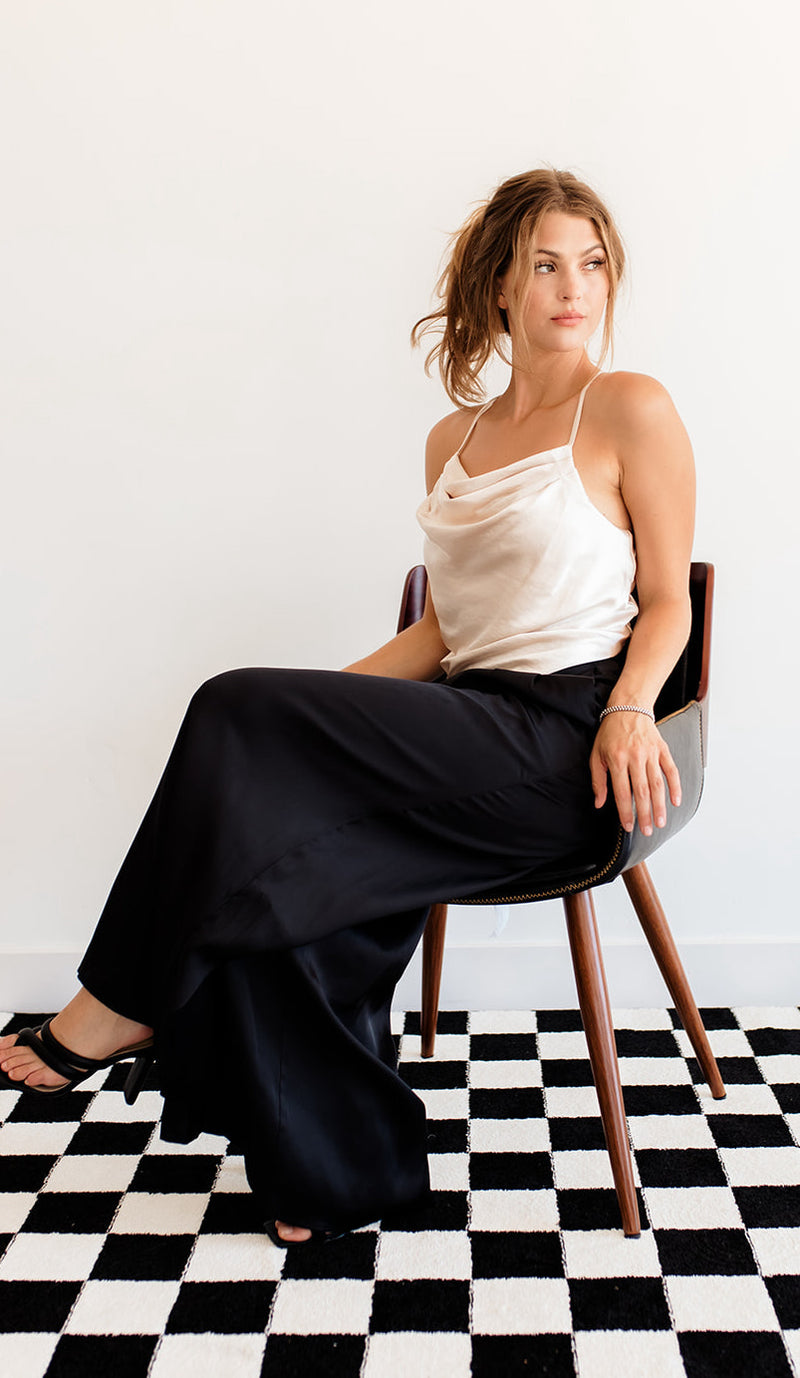 Keira Satin Cowl Neck Tank - Pearl