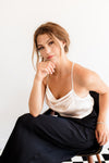 Keira Satin Cowl Neck Tank - Pearl