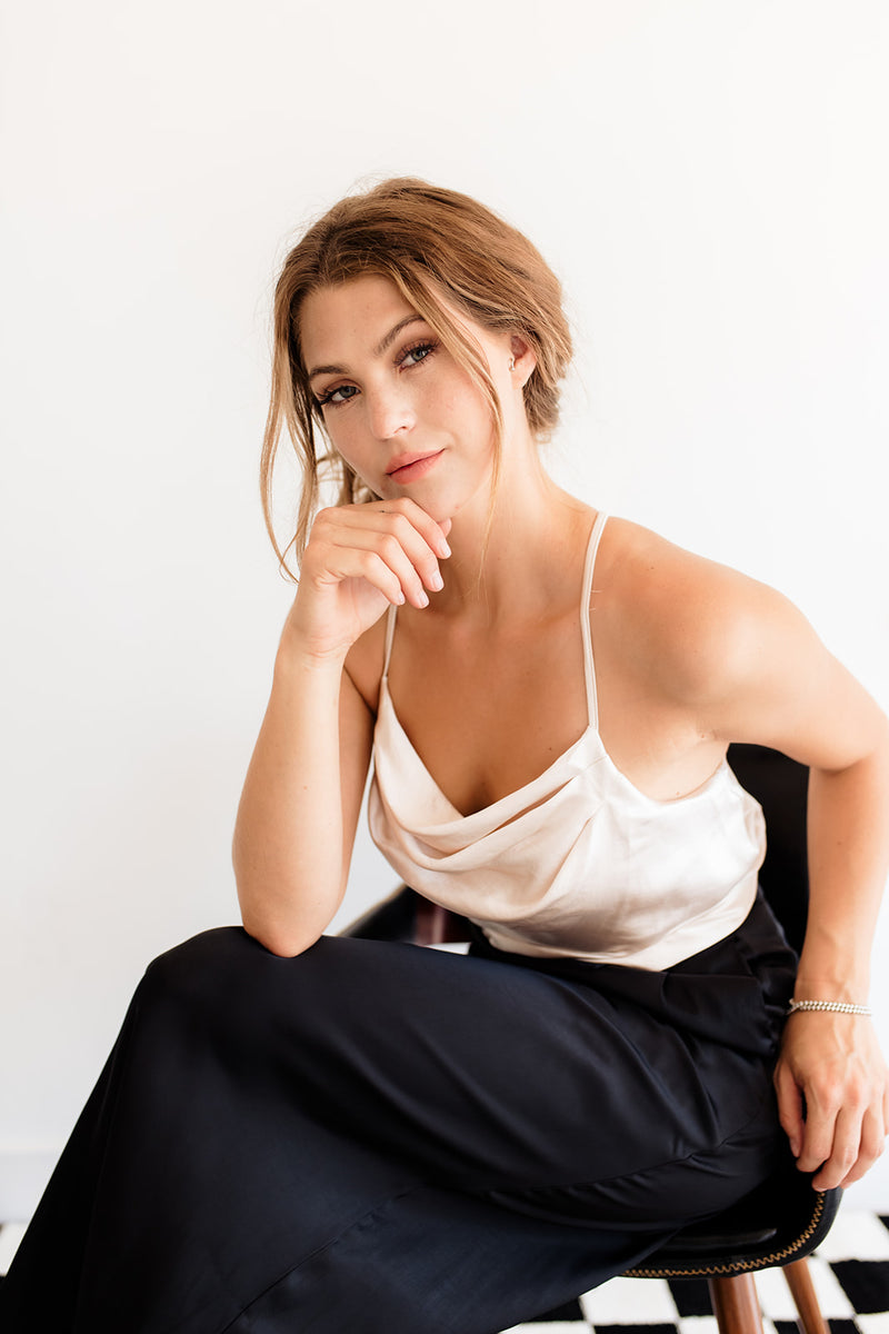 Keira Satin Cowl Neck Tank - Pearl