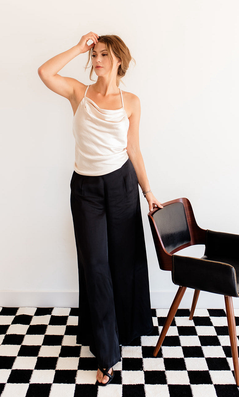 Keira Satin Cowl Neck Tank - Pearl