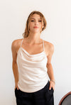 Keira Satin Cowl Neck Tank - Pearl