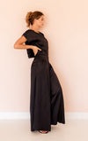 Tamra Wide Leg Satin Pants- Black