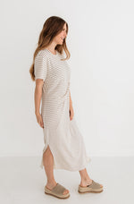 Jiya Jersey Striped Twist Front Midi Dress