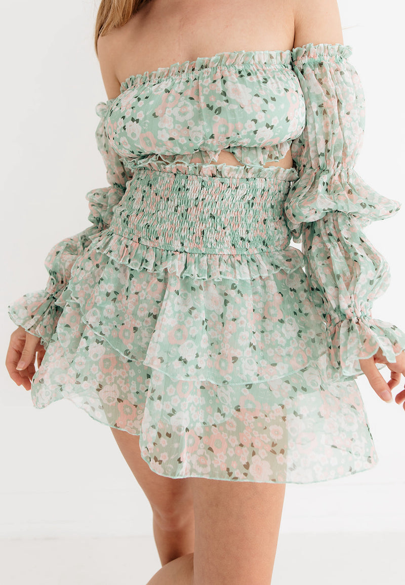 Paxton Floral Ruffle Mini Skirt