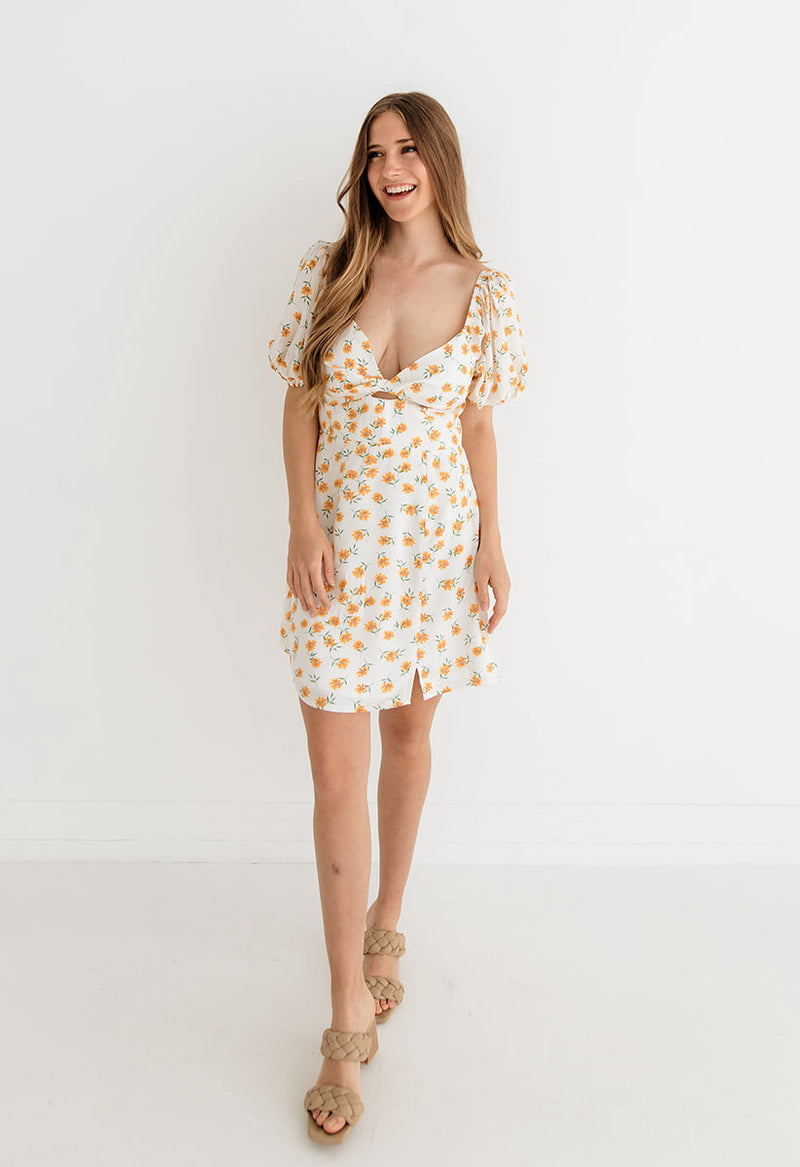 Katia Floral Twist Front Cutout Mini Dress