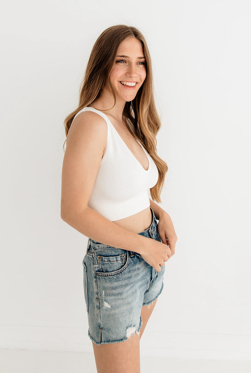 Jolie Ribbed Seamless Crop Top - White