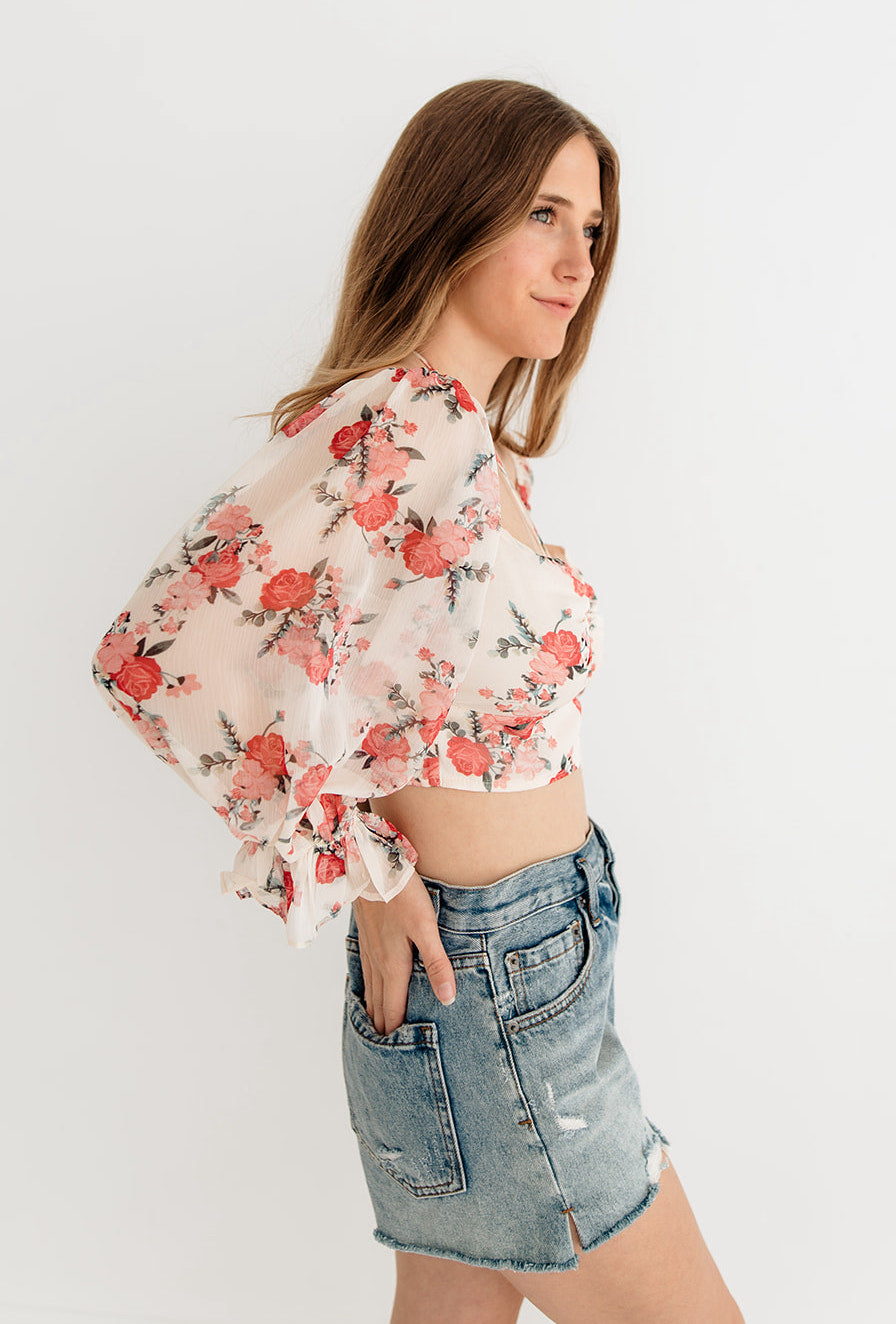 Coming Up Roses Tie Floral Crop Top