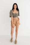 Ferrah Billowed Sleeve Zipper Crop Top