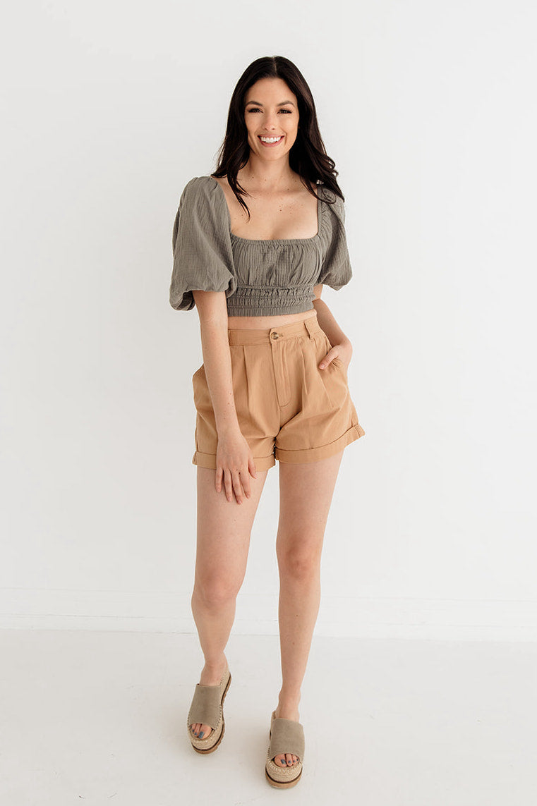 Ferrah Billowed Sleeve Zipper Crop Top