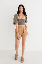 Ferrah Billowed Sleeve Zipper Crop Top
