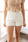 Warren High Rise Distressed Denim Shorts- Cream