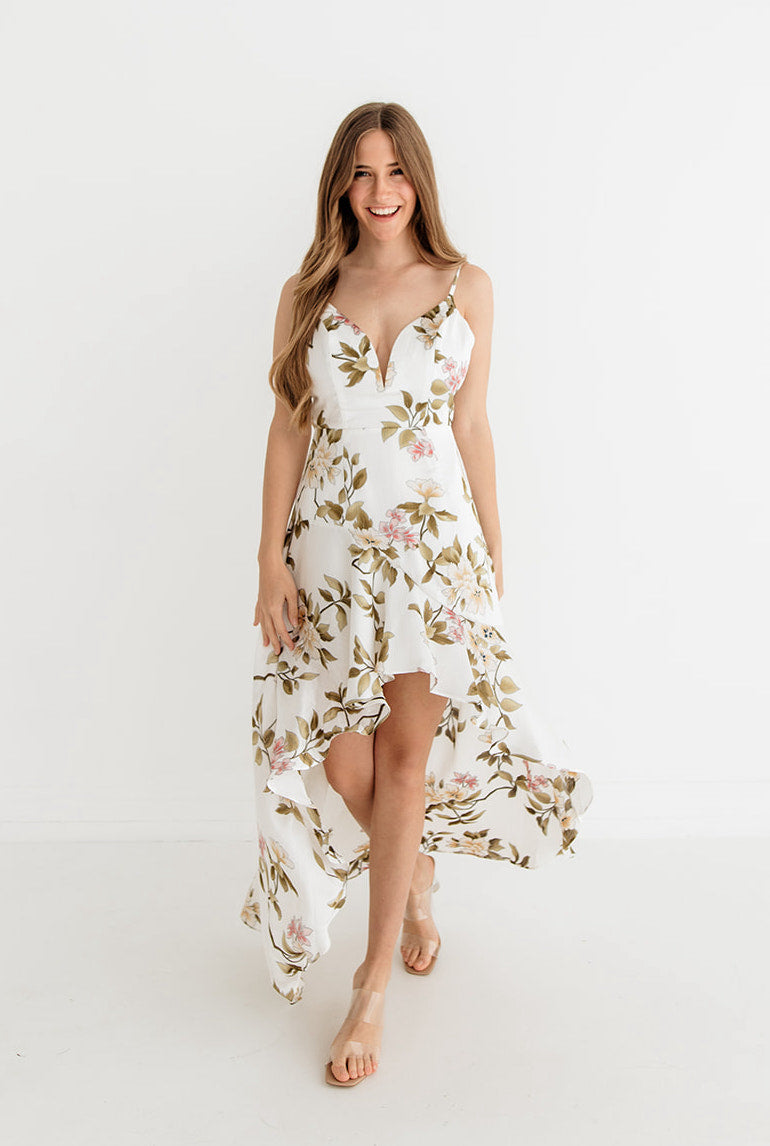 Kelly Floral High Low Ruffle Maxi Dress