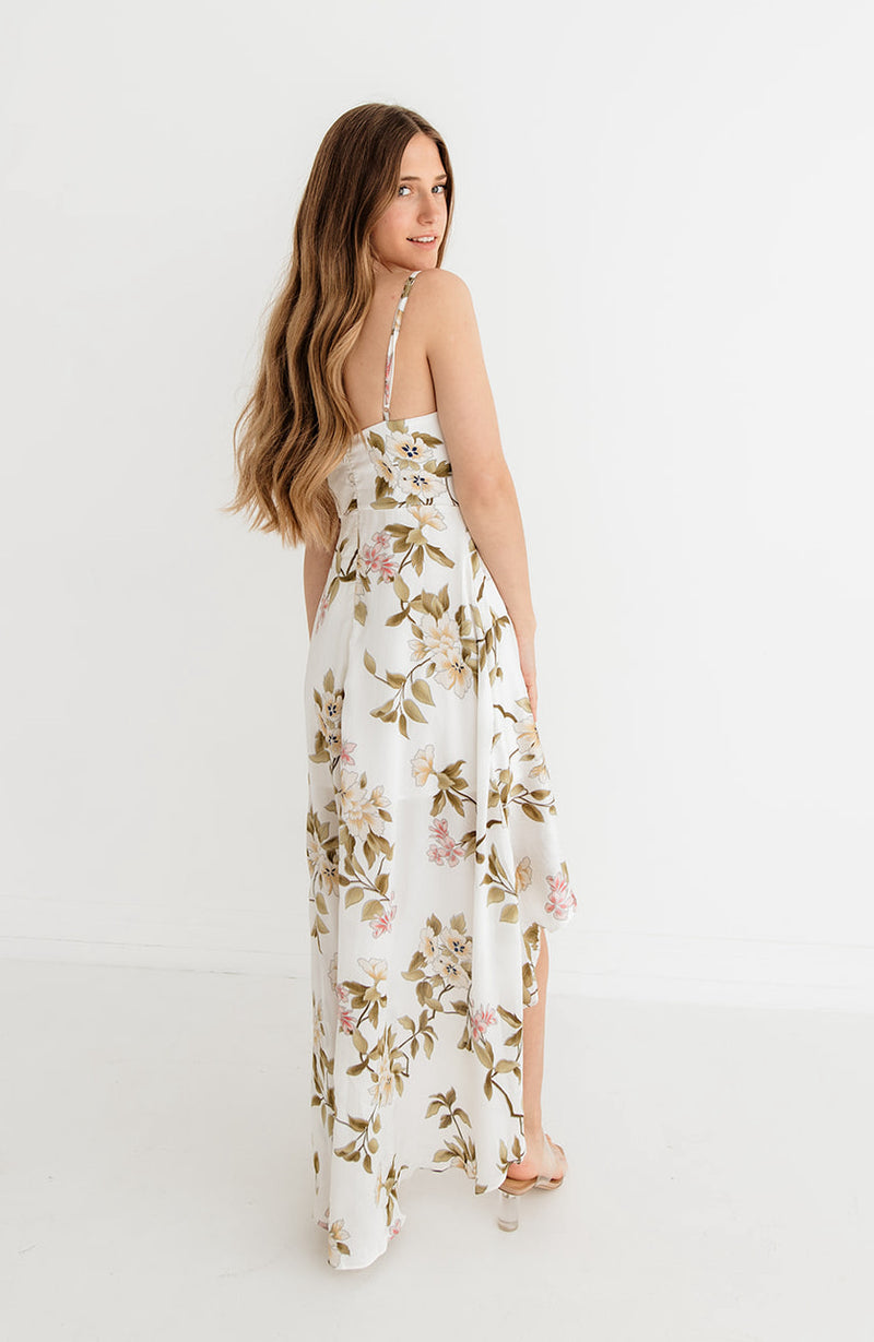 Kelly Floral High Low Ruffle Maxi Dress