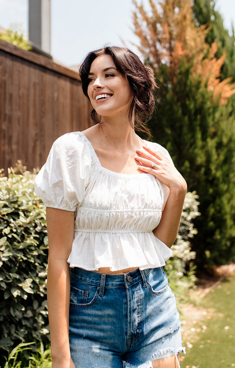 Dear August Puff Sleeve Crop Top