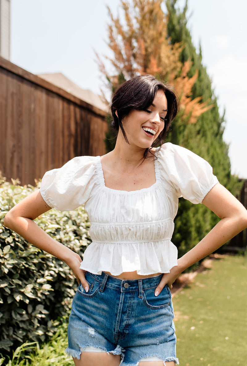 Dear August Puff Sleeve Crop Top