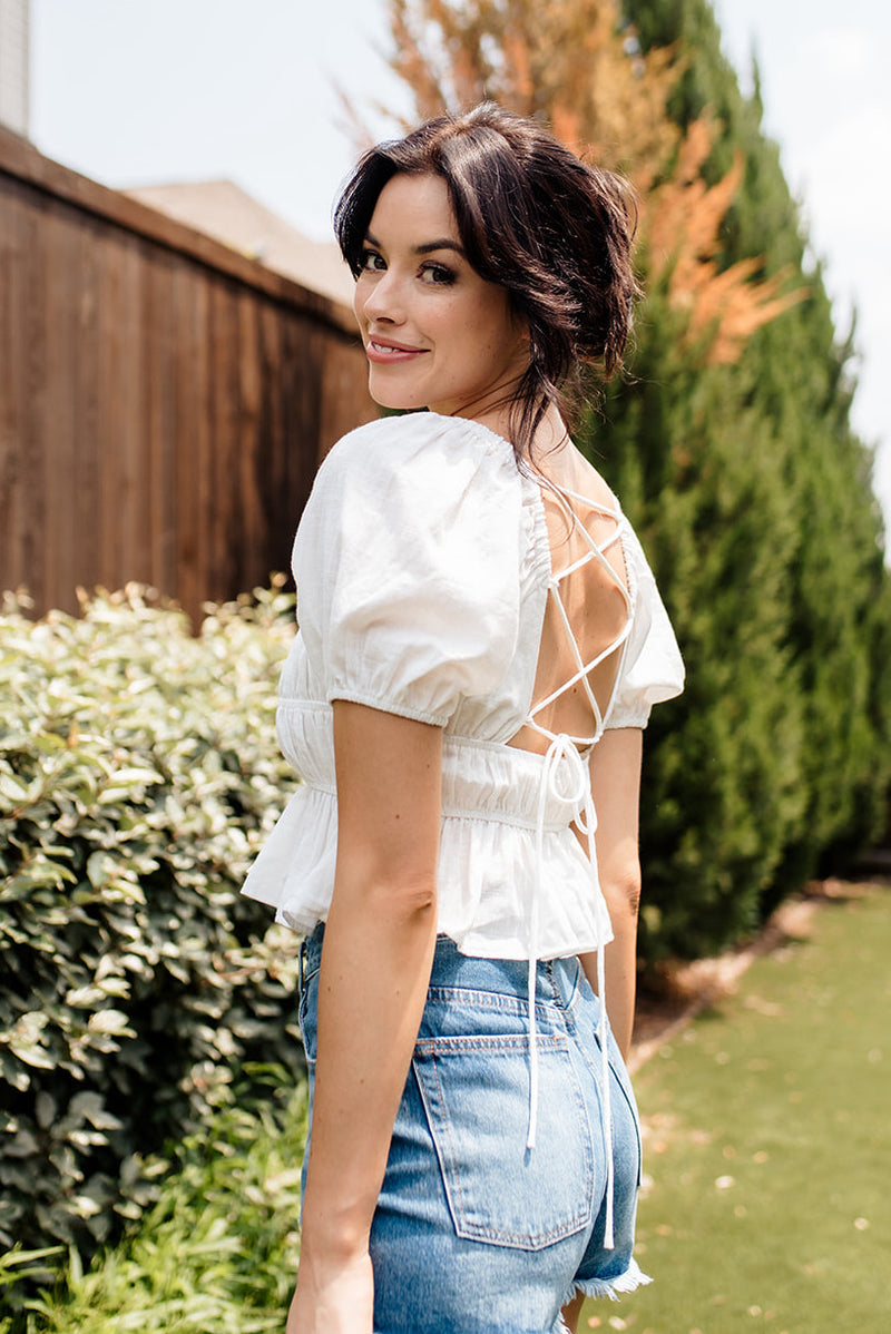 Dear August Puff Sleeve Crop Top