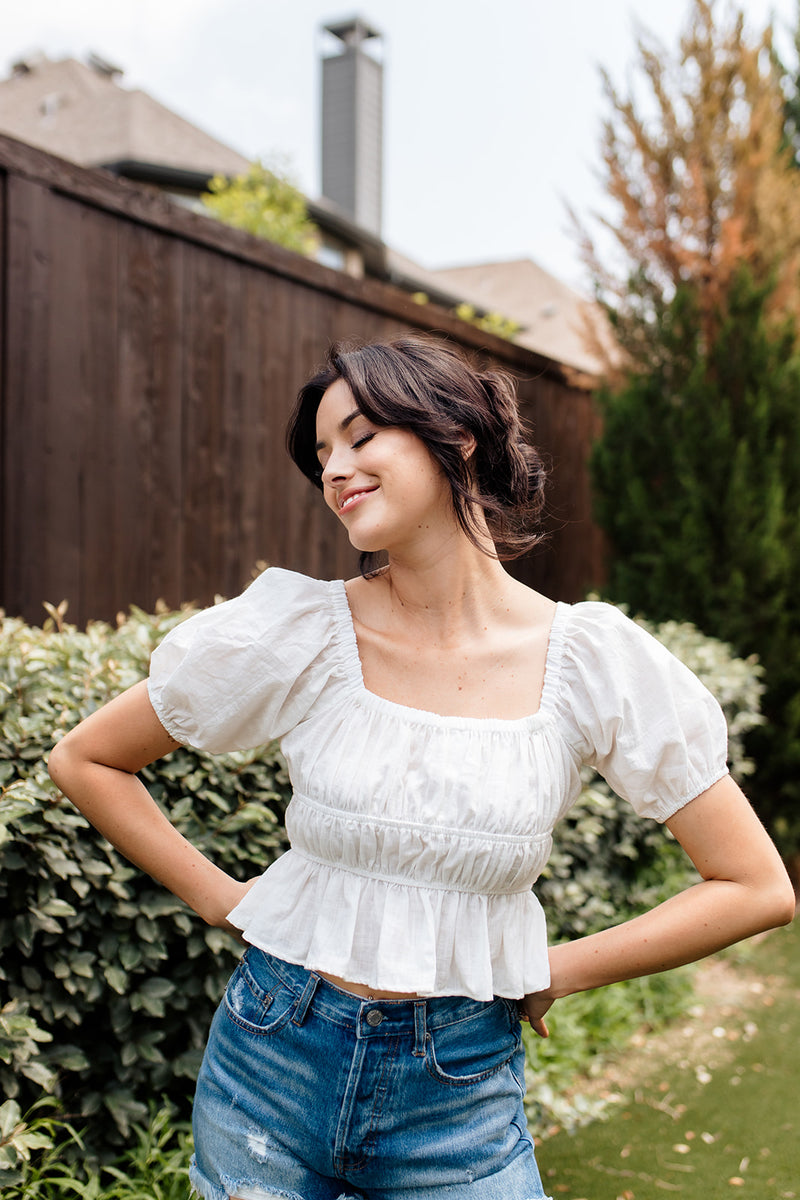 Dear August Puff Sleeve Crop Top