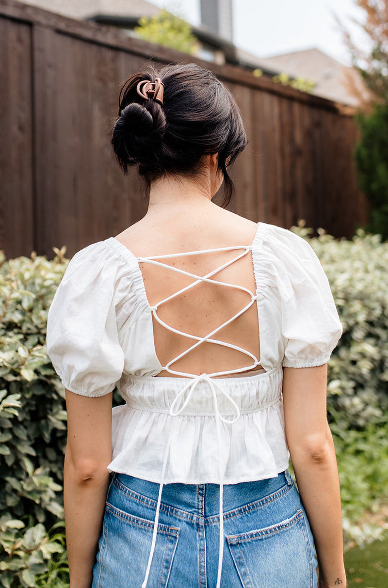 Dear August Puff Sleeve Crop Top