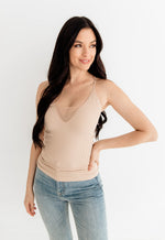 Front Mesh Ribbed Cami - Latte