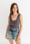Izzy Ribbed Crop Tank - Charcoal