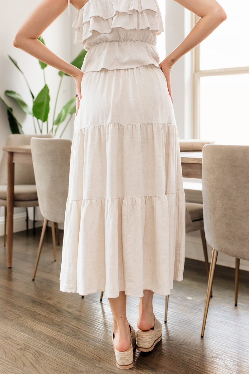 Maven Linen Tiered Midi Skirt