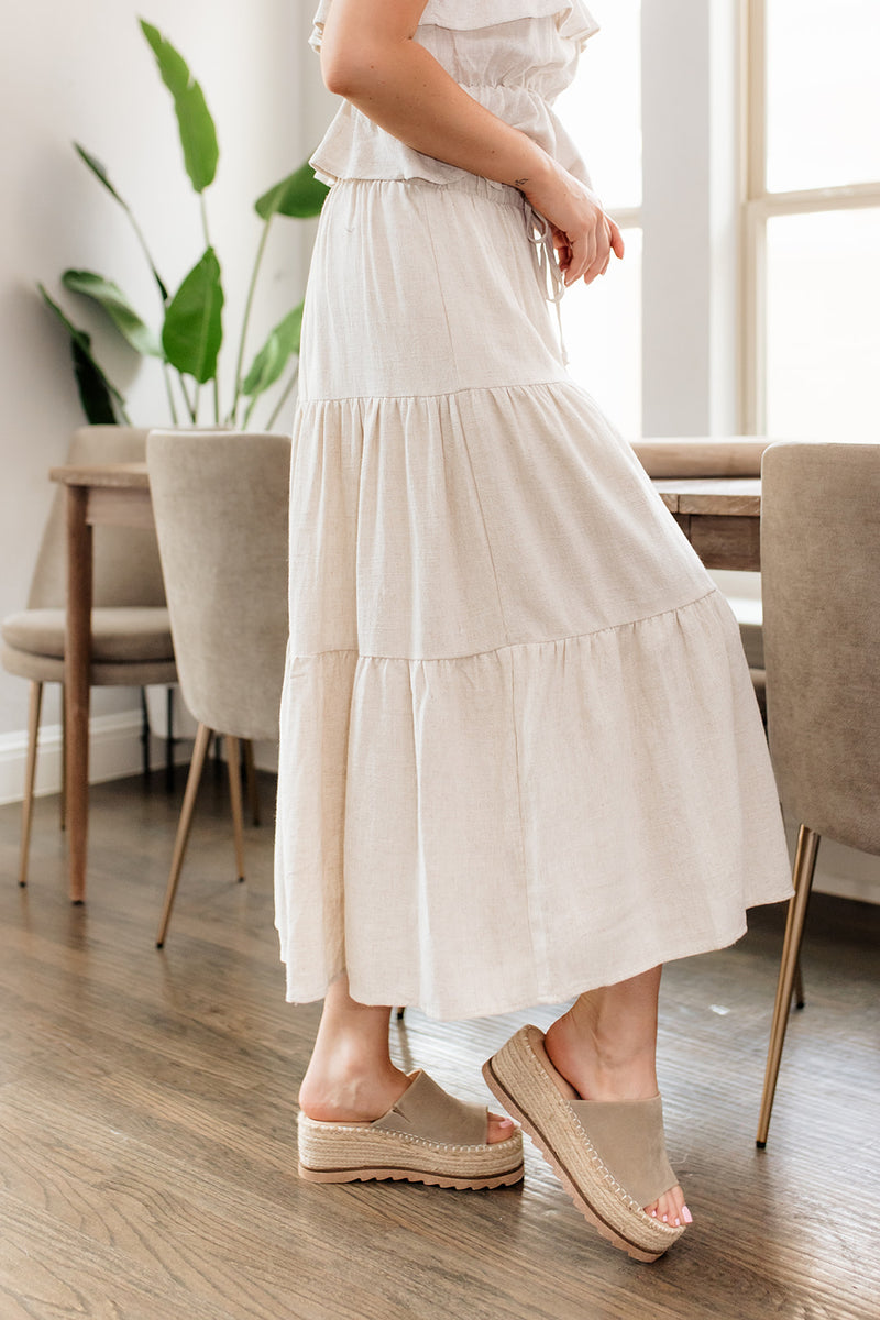 Maven Linen Tiered Midi Skirt