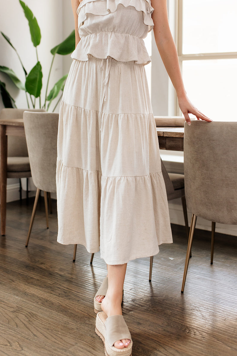 Maven Linen Tiered Midi Skirt