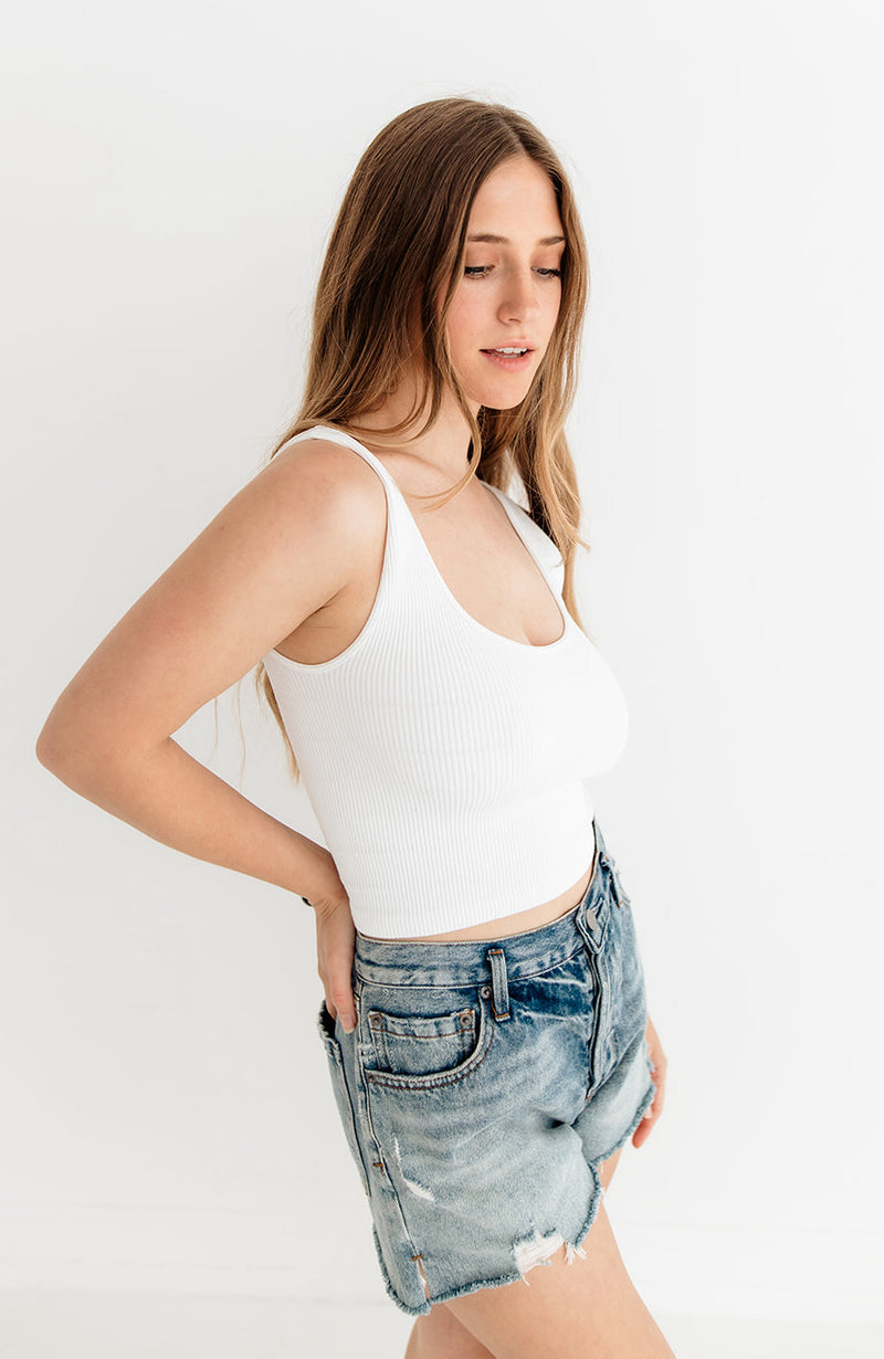 Brock Seamless Knit Crop Tank Top - White