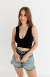 Jolie Ribbed Seamless Crop Top - Black