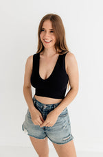 Jolie Ribbed Seamless Crop Top - Black