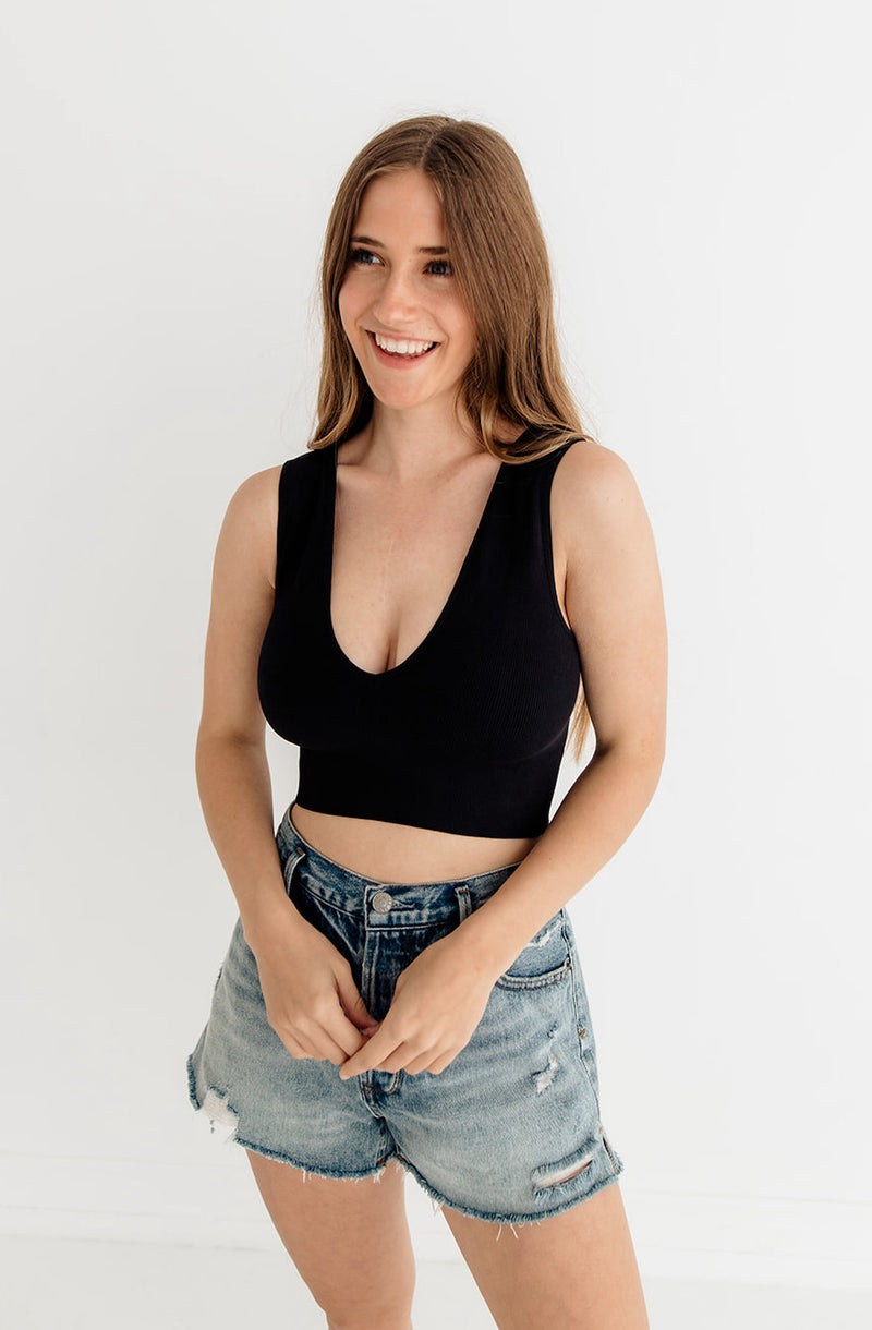 Jolie Ribbed Seamless Crop Top - Black