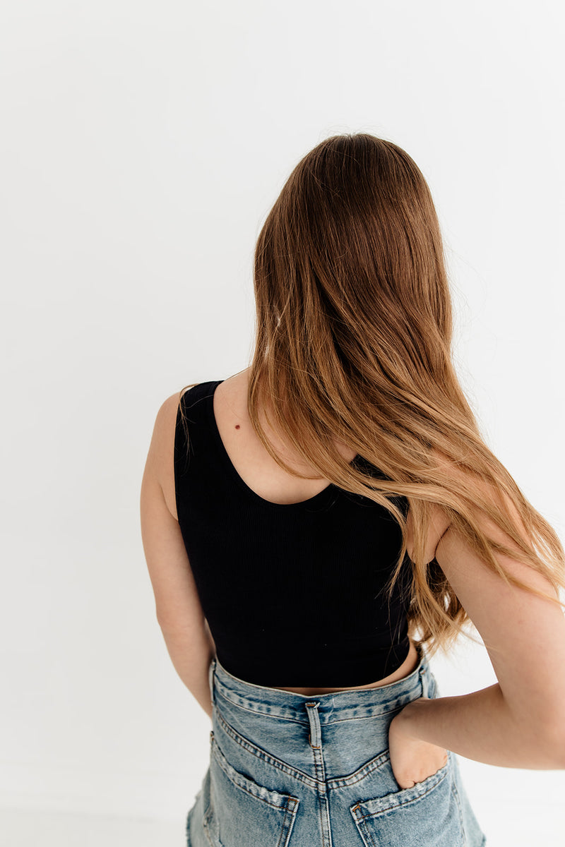 Jolie Ribbed Seamless Crop Top - Black