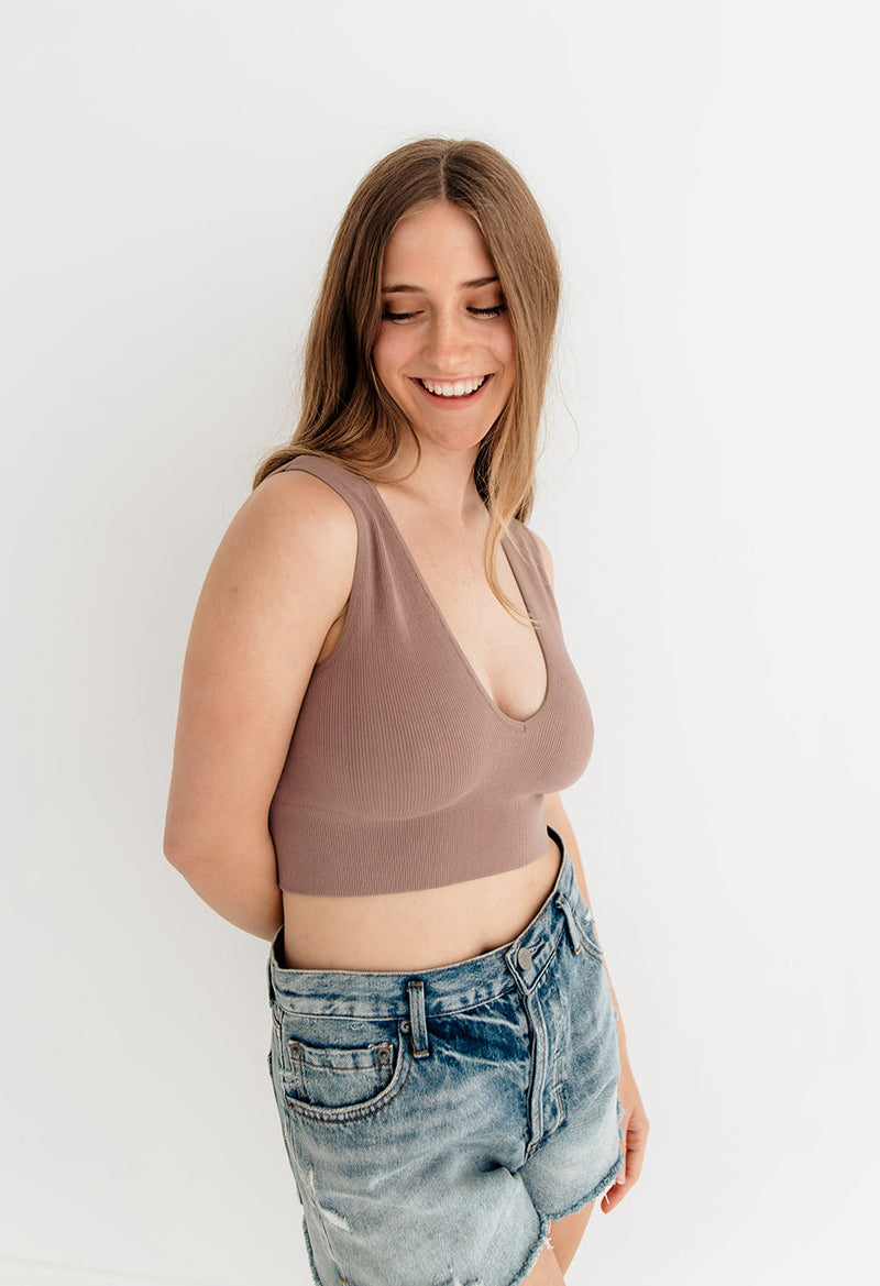Jolie Ribbed Seamless Crop Top - Espresso