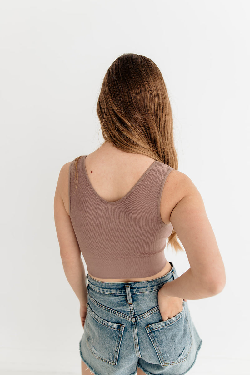 Jolie Ribbed Seamless Crop Top - Espresso