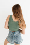 Jolie Ribbed Seamless Crop Top - Dark Sage