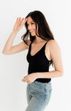 Forever Young Seamless Frill Ruffle Tank Top - Black