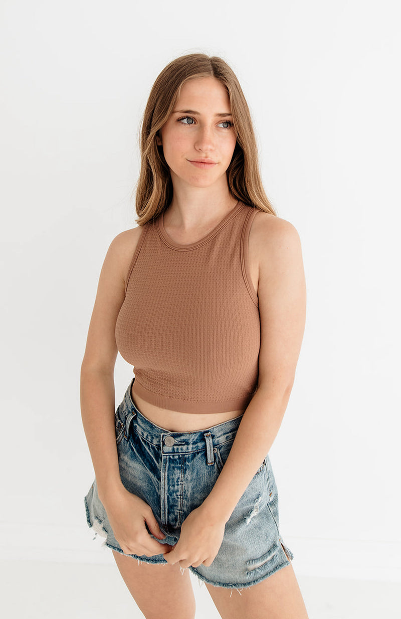 Headstart Seamless Textured Crop Top- Mocha