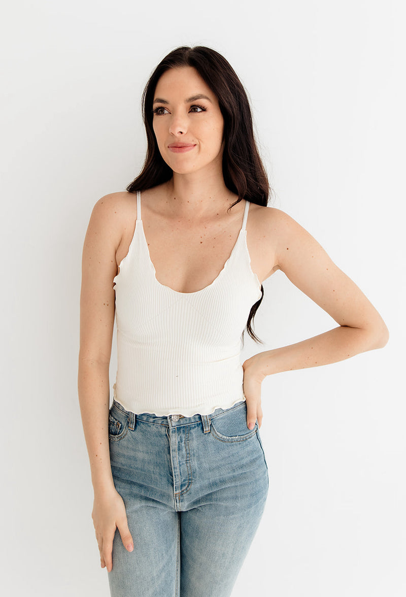 Forever Young Seamless Frill Ruffle Tank Top - Cream