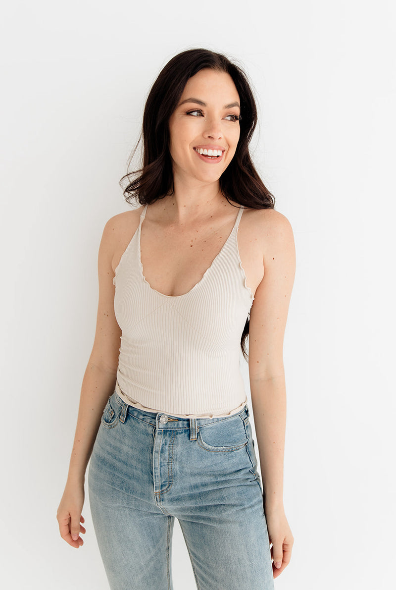 Forever Young Seamless Frill Ruffle Tank Top - Chalk