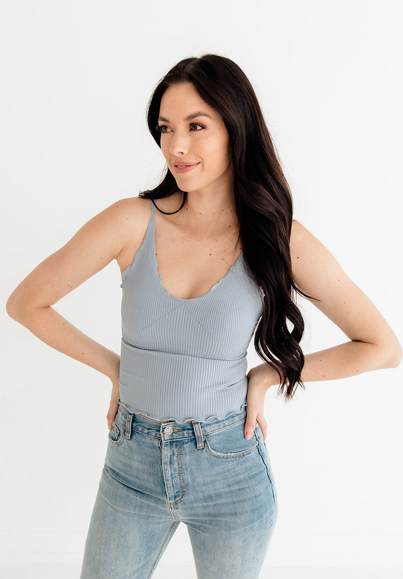 Forever Young Seamless Frill Ruffle Tank Top - Sky