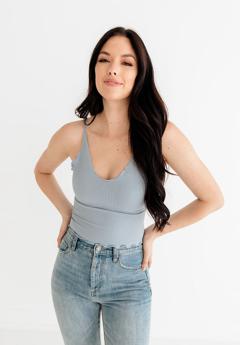Forever Young Seamless Frill Ruffle Tank Top - Sky