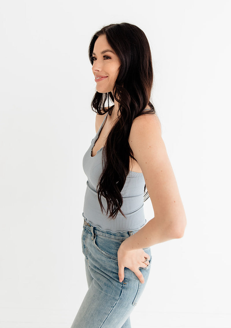 Forever Young Seamless Frill Ruffle Tank Top - Sky