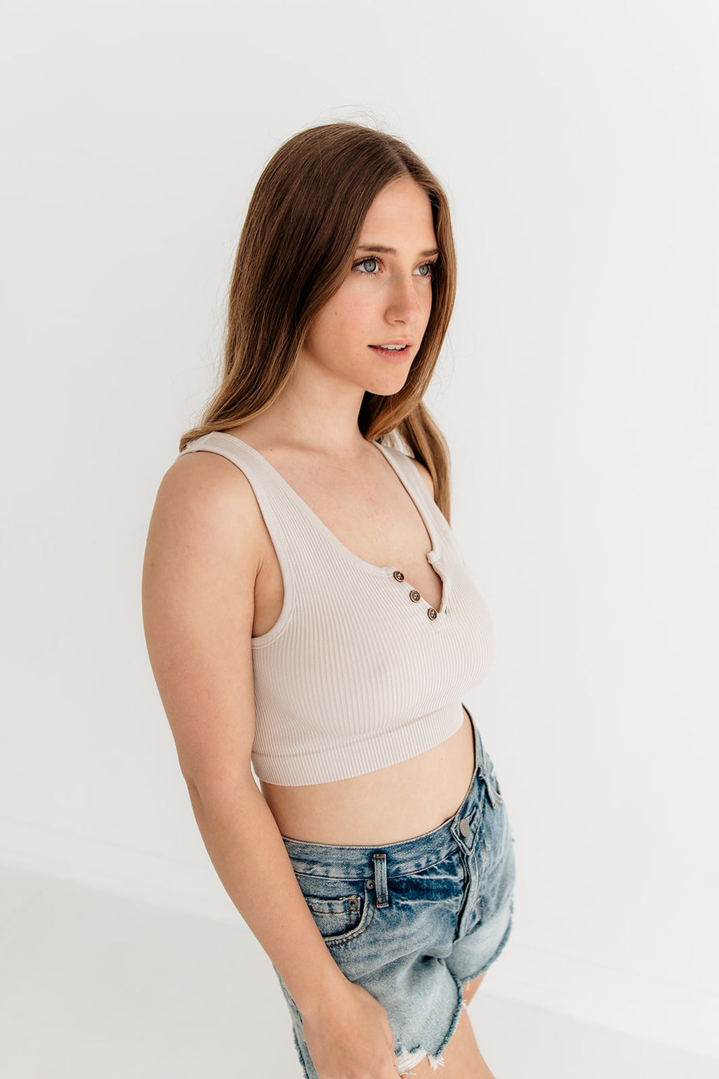 Olivia Henley Seamless Crop Tank - Chalk