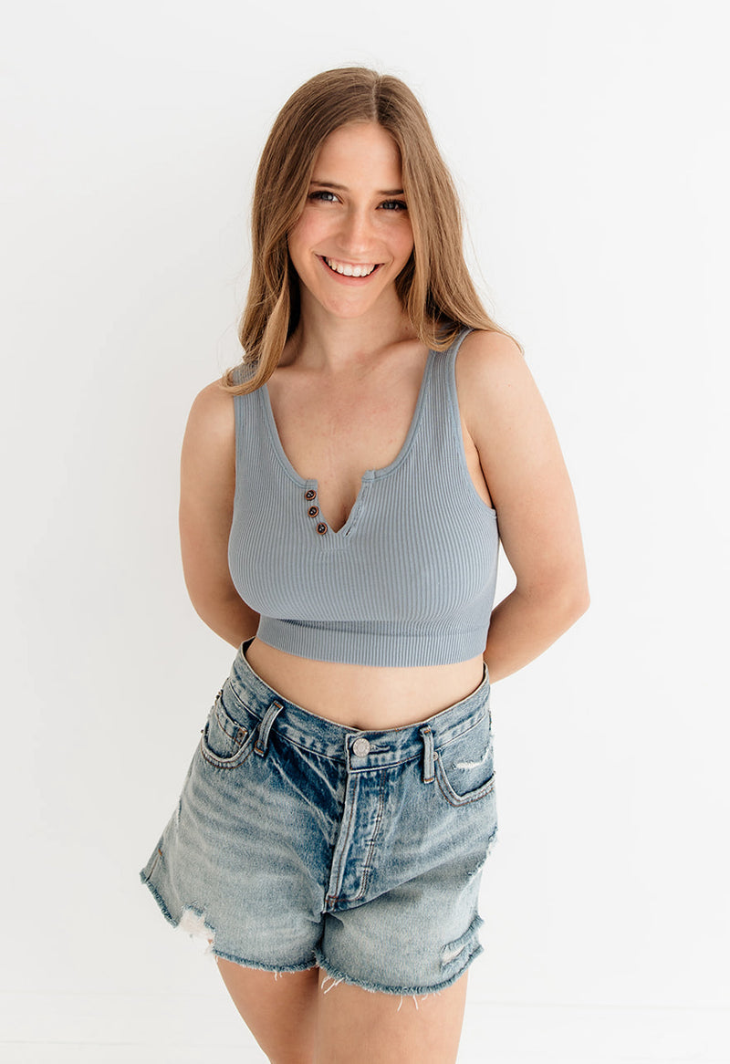 Olivia Henley Seamless Crop Tank - Chambray