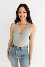 Meant To Be Ribbed Seamless Crop Top - Dusty Mint