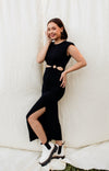 Rita Padded Shoulder Cutout O-Ring Midi Dress