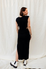 Rita Padded Shoulder Cutout O-Ring Midi Dress