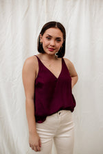 Florence Satin Cami Tank - Burgundy