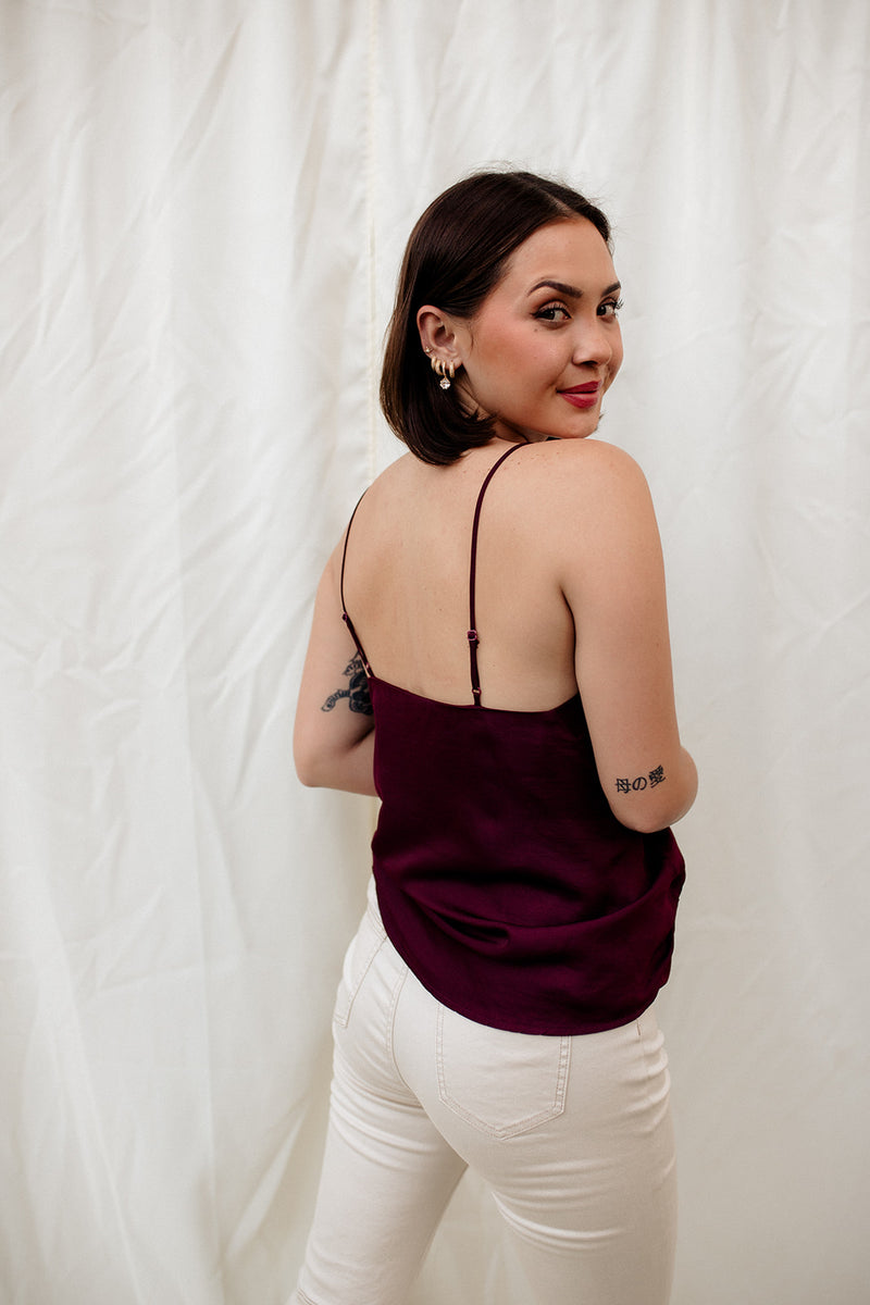 Florence Satin Cami Tank - Burgundy